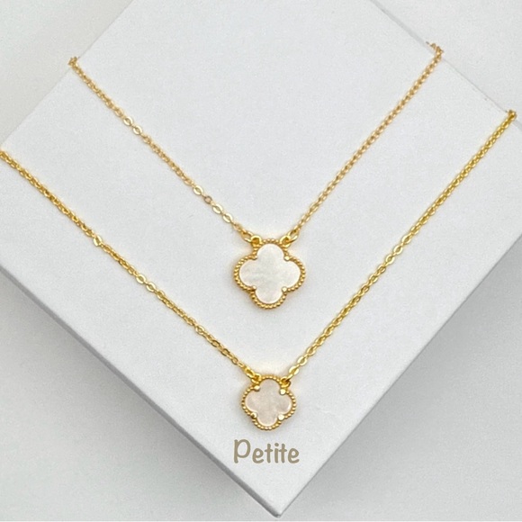 Petite Clover Necklace Mother of Pearl 14k Gold Chain Color - Picture 6 of 10